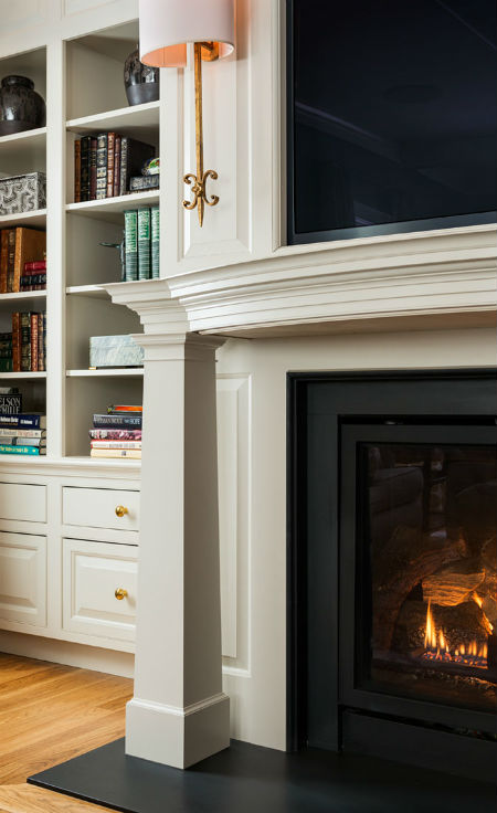 A close-up of a mantle detail illustrates spaces's level of design and craftsmanship. Source: Karosis Photography
