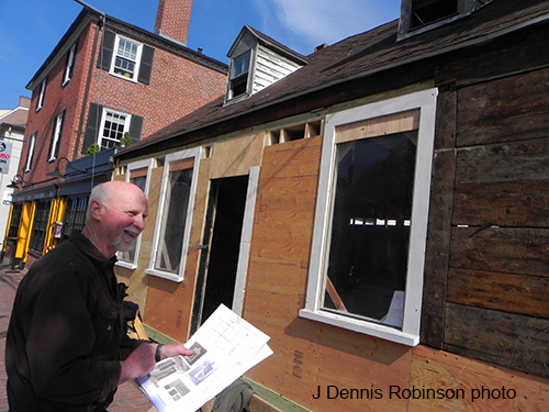 Carpenter Carl Aichele reviews the history of the 1814 Drown House now bing preserved in Downtown Portsmouth. Source: J. Dennis Robinson