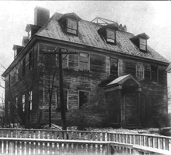 The 1730 George Jafffrey Mansion once stood on Daniel Street in Portsmouth. This "haunted house" architectural design is not recommended for superstitious customers. (Courtesy Strawbery Banke Collection) 