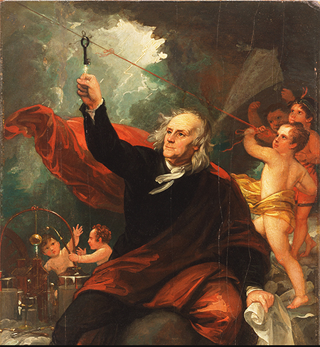 Benjamin Franklin Drawing Electricity from the Sky c. 1816 by Benjamin West (The Philadelphia Museum of Art).